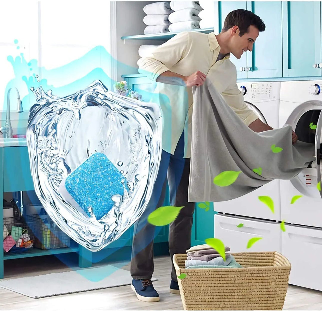 🔥12 PCS/Pack🔥Washing Machine Deep Cleaner Tablets – Eliminates 99% Germs, Removes Odors &amp; Prevents Mold 🧽