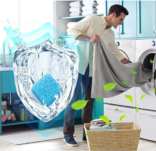🔥12 PCS/Pack🔥Washing Machine Deep Cleaner Tablets – Eliminates 99% Germs, Removes Odors &amp; Prevents Mold 🧽