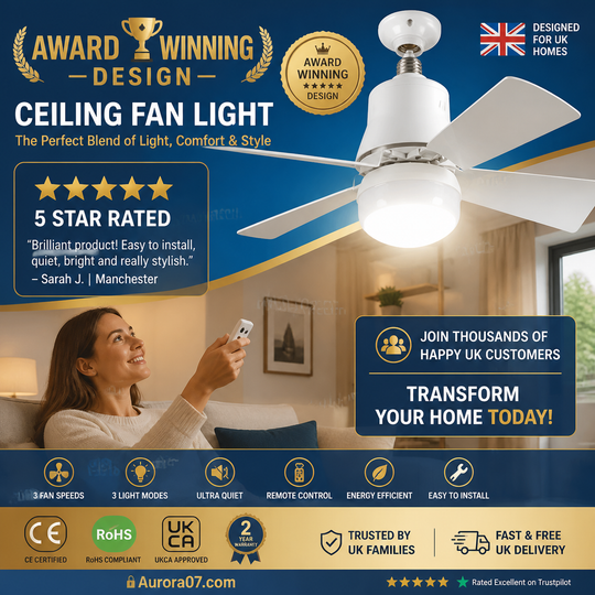 🏆LAST DAY SALE 50% OFF🔥SmartBreez™ 40W LED Ceiling Fan Light – 20.5” Ultra-Quiet with Remote 🎯 | E27 + FREE B22 Adapter 🔌 | For Bedroom 😴, Kitchen 👩‍🍳 &amp; Garage 🛠️ – UK Ready! 🇬🇧