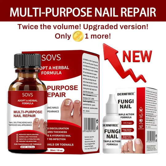 SOVS Toenail Fungus Treatment Extra Strength ,Antifungal Solution ,Triple Action Formula for Damaged Nails, Multi-Purpose Nail Repair,1 Fl Oz Manicure Therapy💅🏻