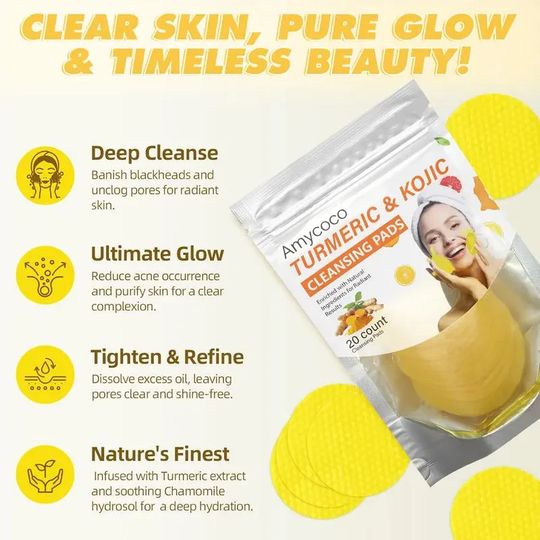 Turmeric &amp; Kojic Acid Cleansing Pads, Gentle Deep Clean Soft Texture Facial Skincare Pads🍯