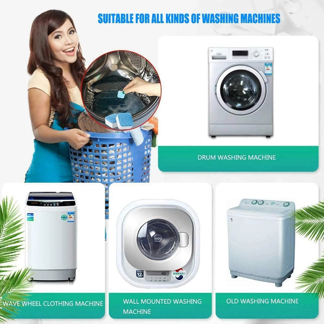🔥12 PCS/Pack🔥Washing Machine Deep Cleaner Tablets – Eliminates 99% Germs, Removes Odors &amp; Prevents Mold 🧽