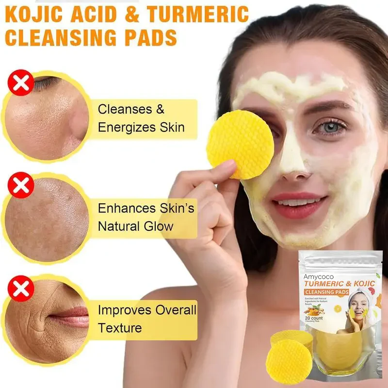Turmeric &amp; Kojic Acid Cleansing Pads, Gentle Deep Clean Soft Texture Facial Skincare Pads🍯