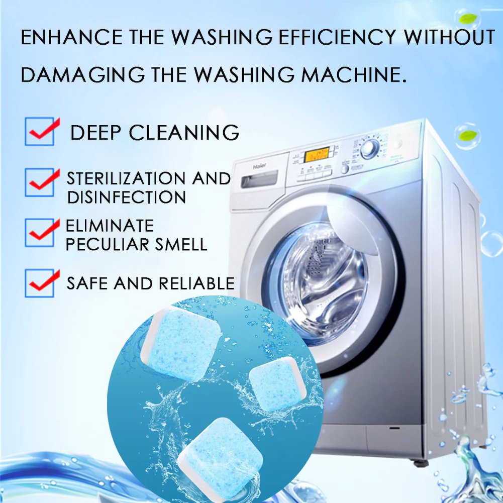 🔥12 PCS/Pack🔥Washing Machine Deep Cleaner Tablets – Eliminates 99% Germs, Removes Odors &amp; Prevents Mold 🧽