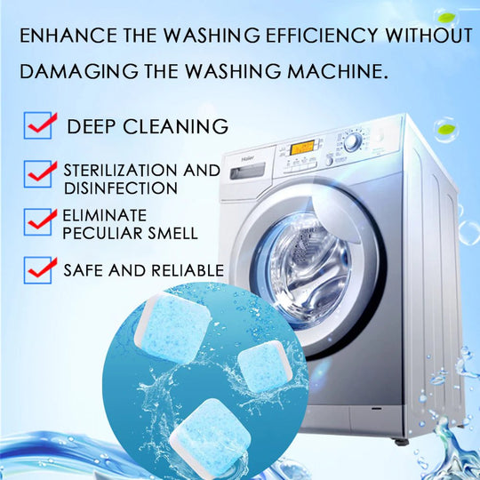 🔥12 PCS/Pack🔥Washing Machine Deep Cleaner Tablets – Eliminates 99% Germs, Removes Odors &amp; Prevents Mold 🧽