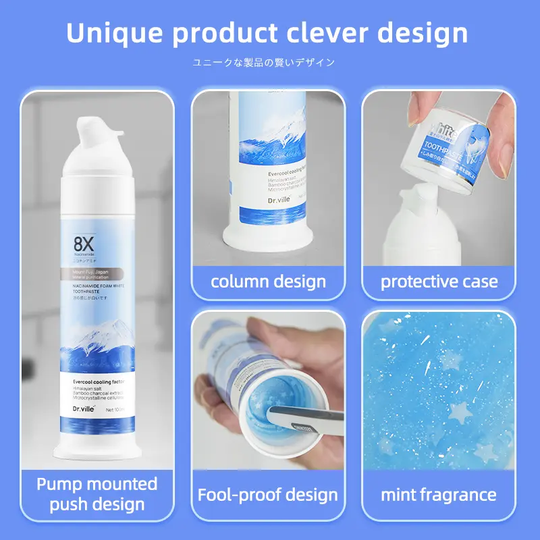【Professional Grade】Dr.ville Niacinamide Foaming Whitening Toothpaste 8X - Fresh Breath Stain Removal Gentle Teeth Cleaning