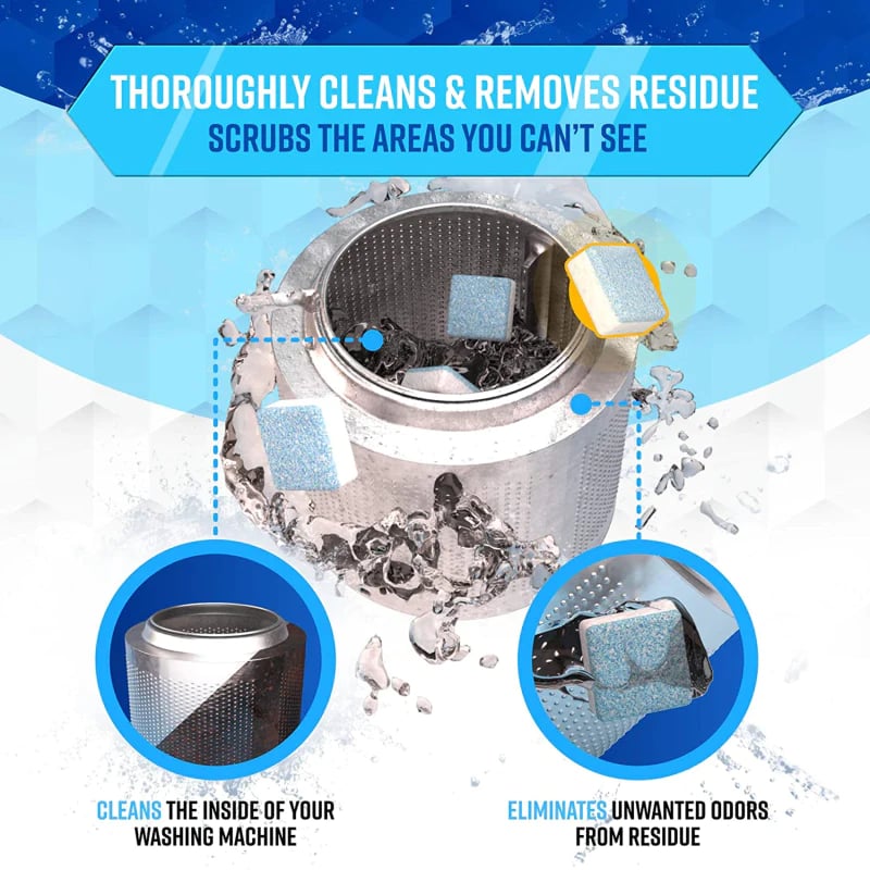 🔥12 PCS/Pack🔥Washing Machine Deep Cleaner Tablets – Eliminates 99% Germs, Removes Odors &amp; Prevents Mold 🧽