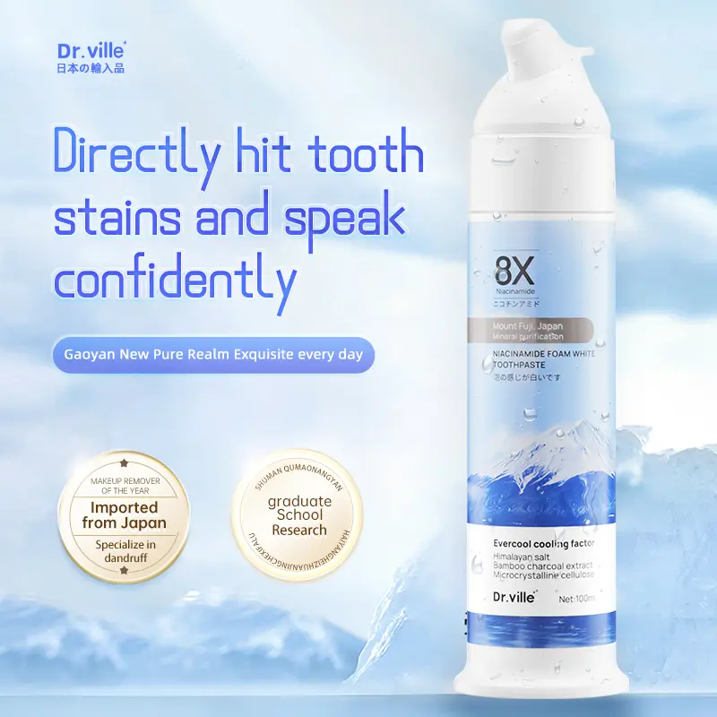 【Professional Grade】Dr.ville Niacinamide Foaming Whitening Toothpaste 8X - Fresh Breath Stain Removal Gentle Teeth Cleaning