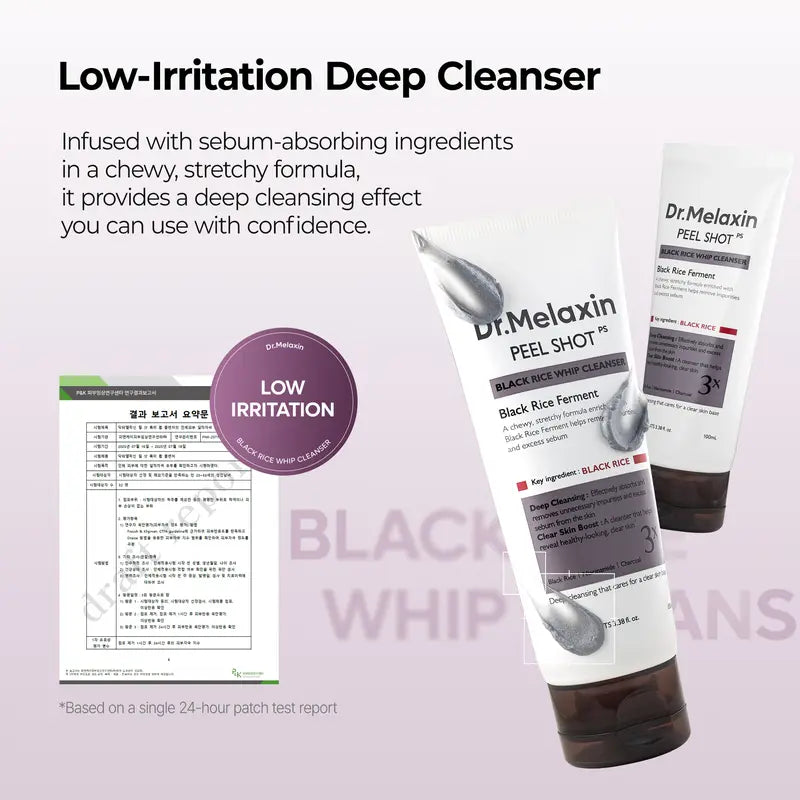[Dr.melaxin Official] Peel Shot Black Rice Mochi Whip Cleanser 100ml formulated for blackheads, clogged pores, excess sebum, and dull skin