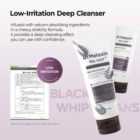 [Dr.melaxin Official] Peel Shot Black Rice Mochi Whip Cleanser 100ml formulated for blackheads, clogged pores, excess sebum, and dull skin