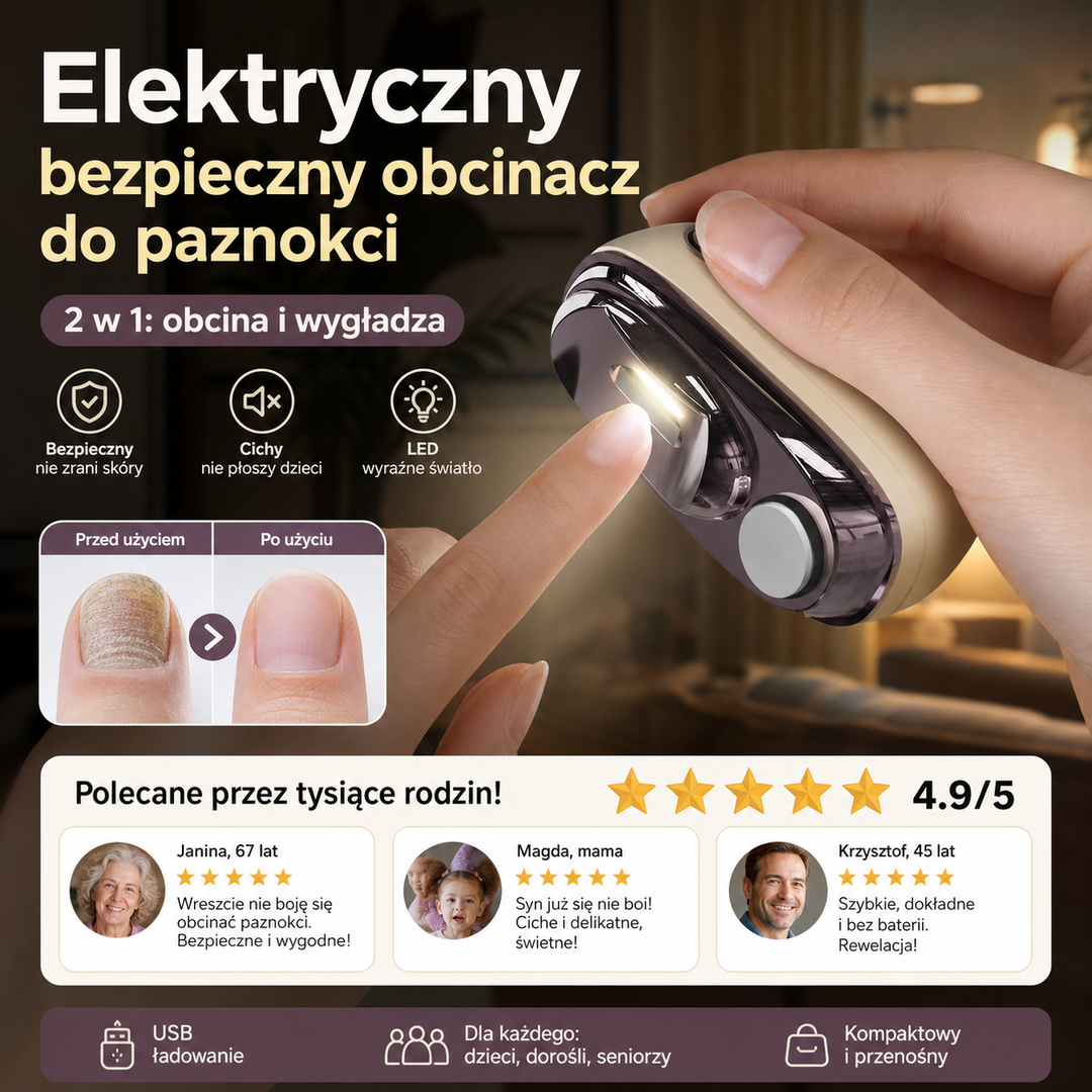 🌟 2‑w‑1 Inteligentny elektryczny obcinacz i polerka do paznokci ✂️💅
