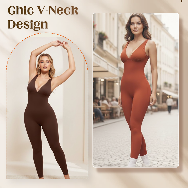 💞95K+ SOLD!🌸High-Stretch V-Neck Jumpsuit – All-day ease for fitness &amp; beyond. Breathable, flexible &amp; effortlessly chic. Your go-to for movement. 🧘‍♀️💫