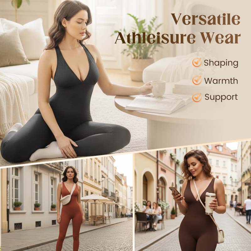 💞95K+ SOLD!🌸High-Stretch V-Neck Jumpsuit – All-day ease for fitness &amp; beyond. Breathable, flexible &amp; effortlessly chic. Your go-to for movement. 🧘‍♀️💫
