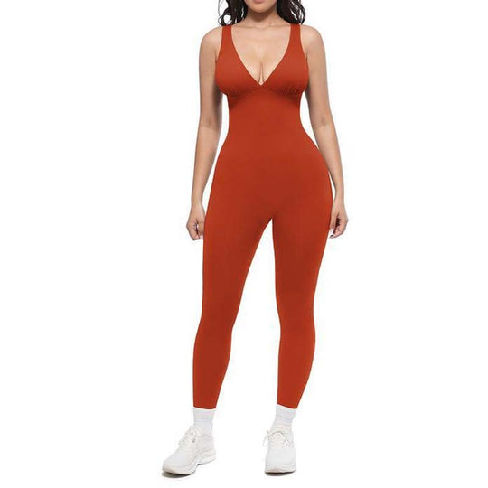 💞95K+ SOLD!🌸High-Stretch V-Neck Jumpsuit – All-day ease for fitness &amp; beyond. Breathable, flexible &amp; effortlessly chic. Your go-to for movement. 🧘‍♀️💫